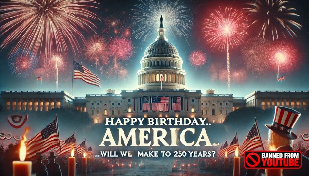 Can America’s Democracy Survive Project 2025? Illustration depicting America’s 250th anniversary with symbols of democracy, highlighting the 2024 election as a crucial moment for U.S. values and freedoms.