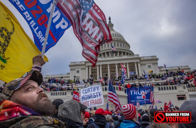 How Fear-Based Propaganda Shapes Society A crowd of protesters gathered outside the U.S. Capitol building, waving flags and holding signs supporting Donald Trump, during a political rally.